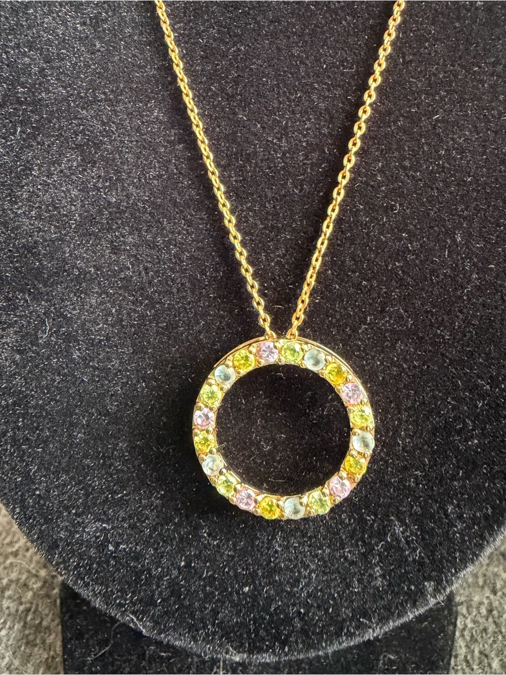 925 Sterling Silver Gold Plated Multicolor Gemstones Circle Pendant Necklace